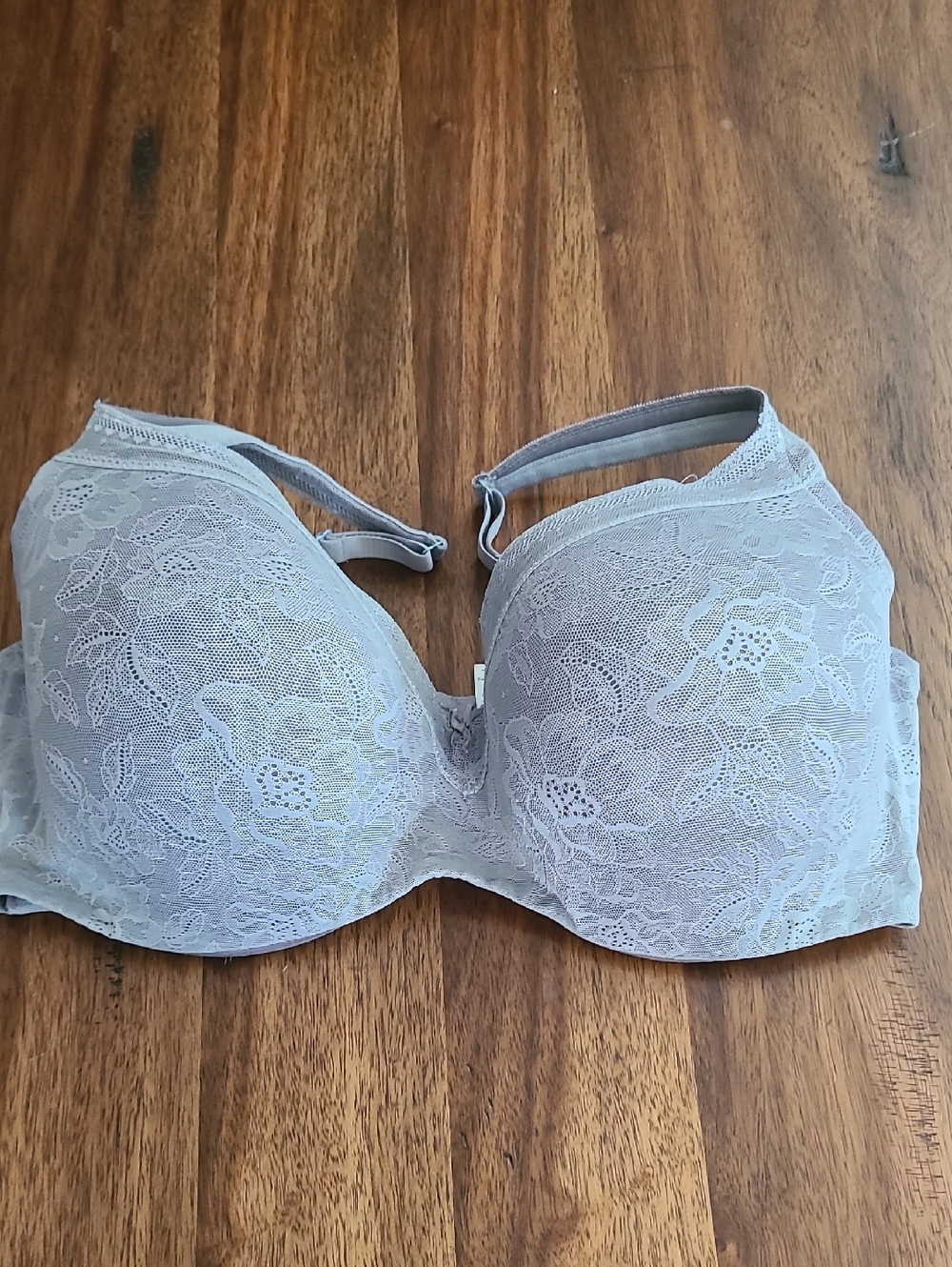CACIQUE Lightly Lined Balconette Underwire Bra 44 G grey floral adjustable